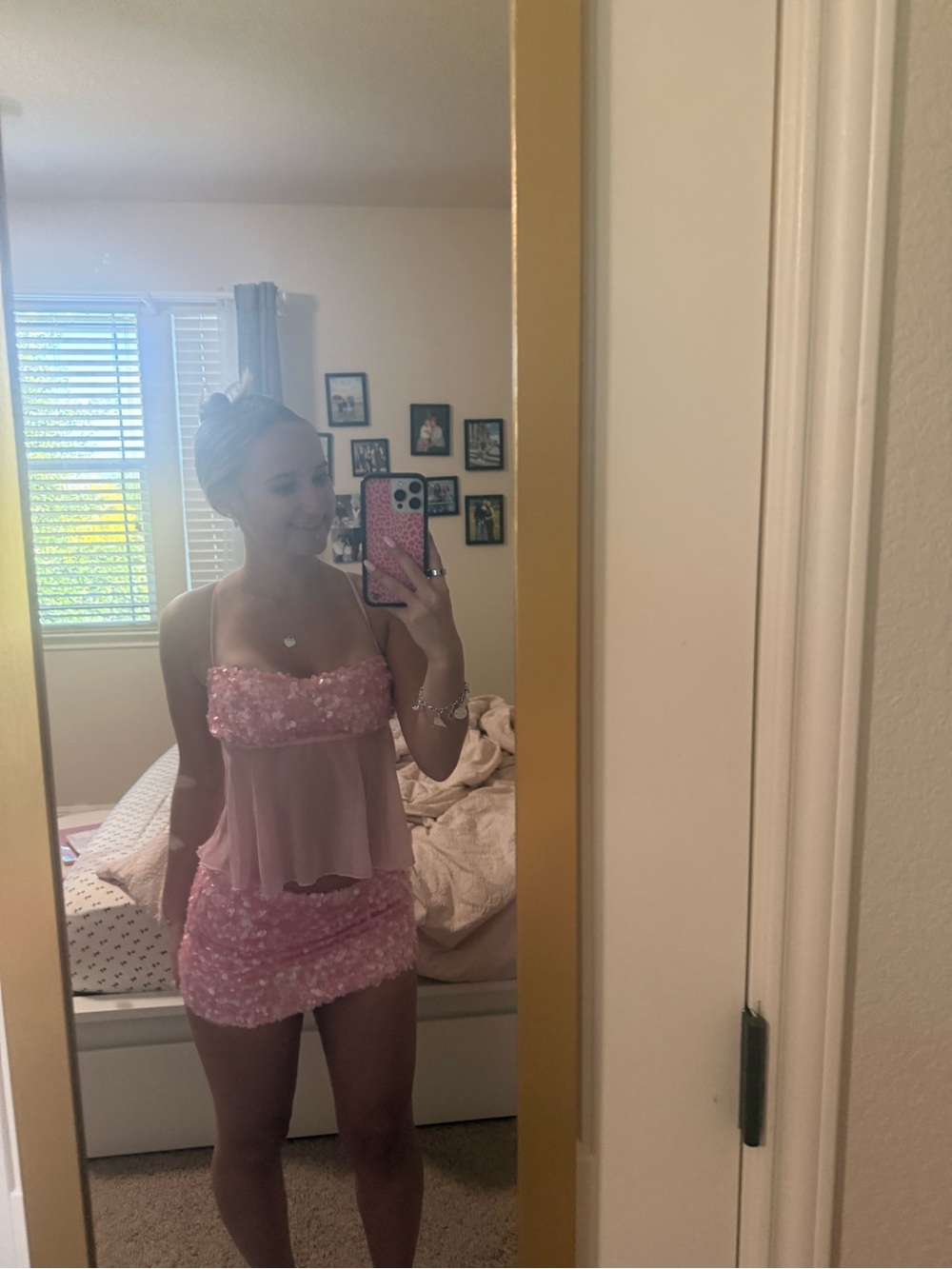 Edikted Pink Sequin Two-Piece Babydoll Top & Skirt - Picture 4 of 7